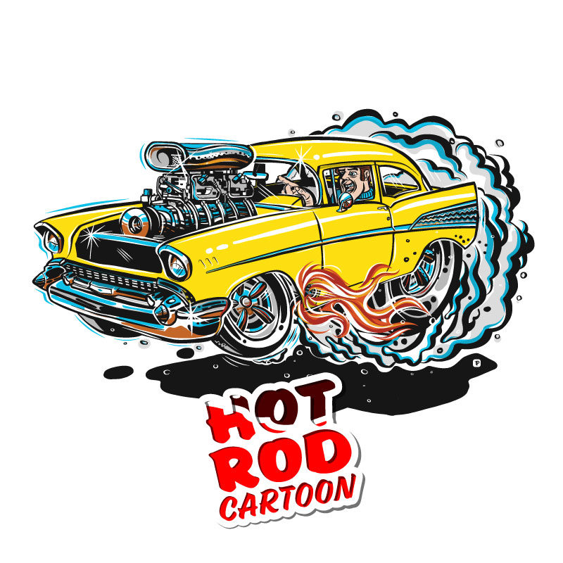 1957 Chevy Bel Air Hot Rod Cartoon T-Shirt