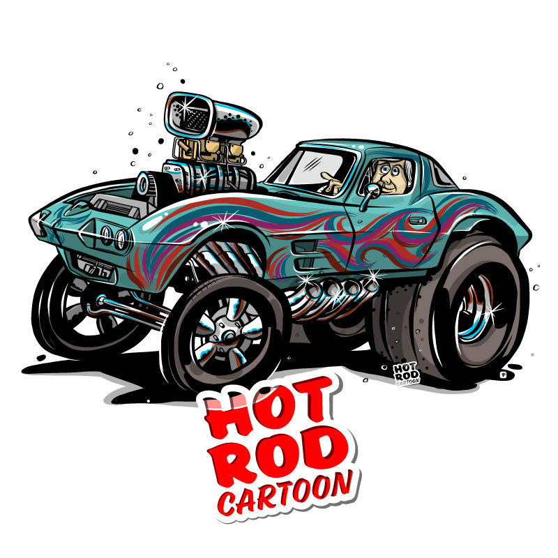 1963 Corvette Gasser Hot Rod Cartoon | hotrodcartoon.com