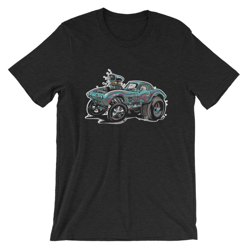 1963 Corvette Gasser Hot Rod Cartoon Black T-Shirt | hotrodcartoon.com