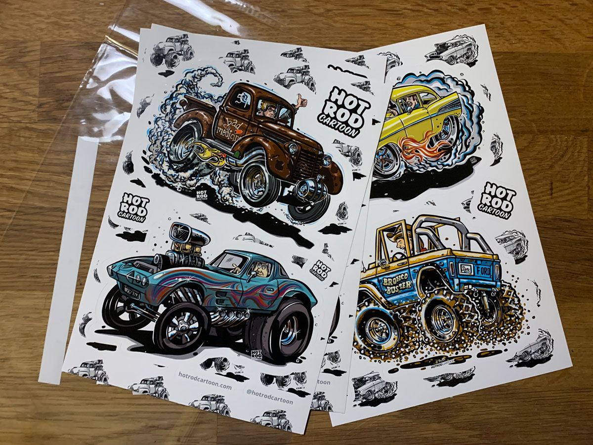 Hot Rod Cartoon Sticker Pack!