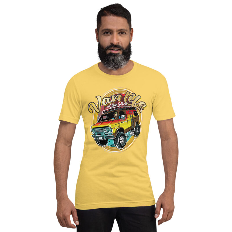 Van Life Live Free Hot Rod Cartoon Van T-Shirt - Yellow